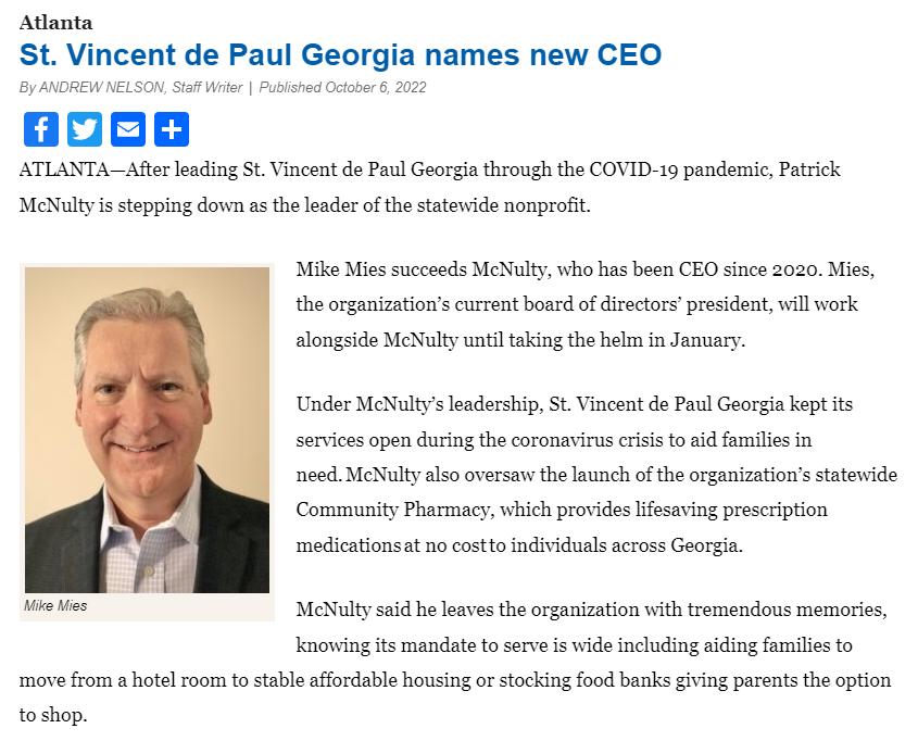 St. Vincent de Paul Georgia names new CEO