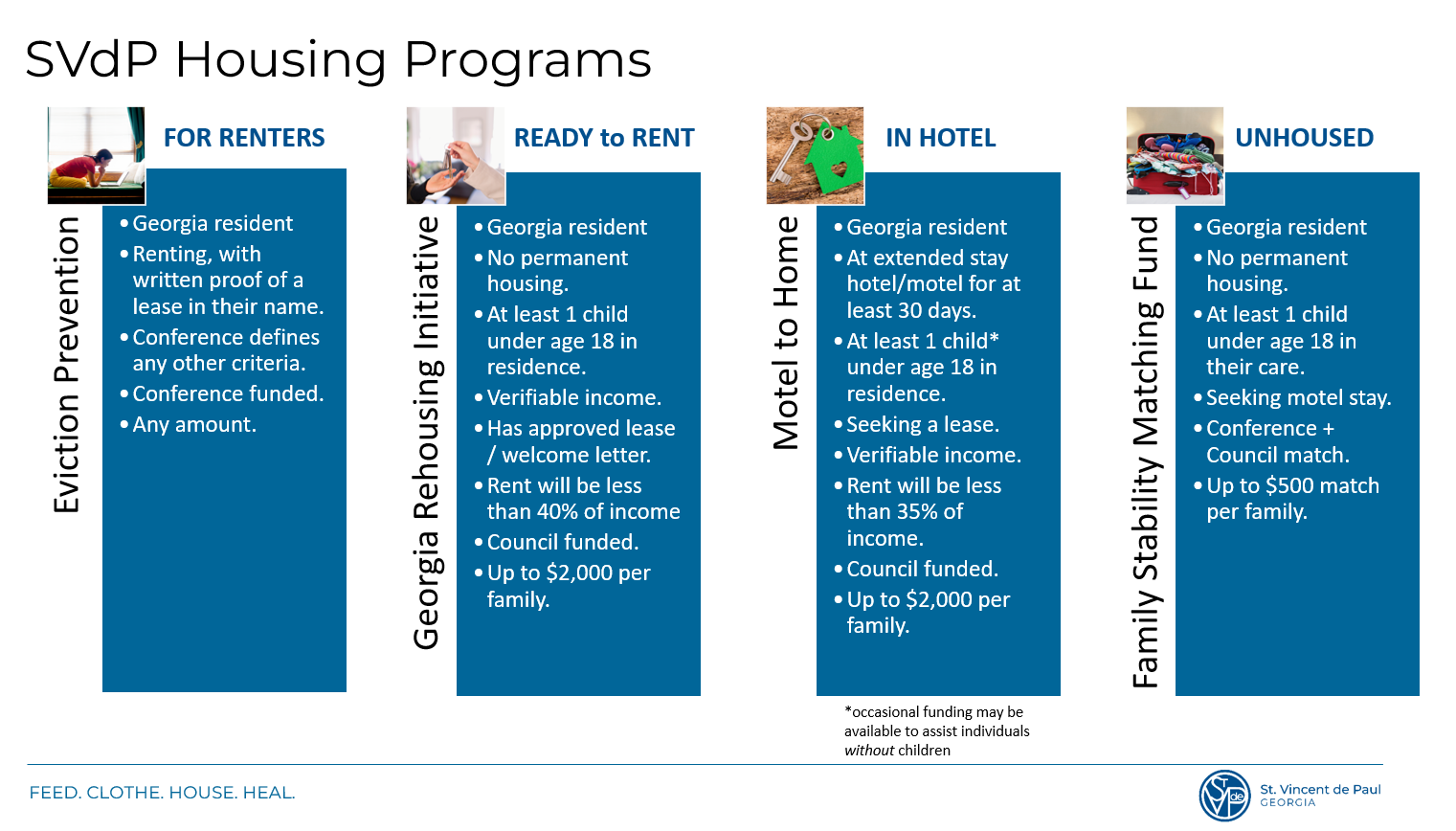 comparison chart of SVdP Georgia housing programs